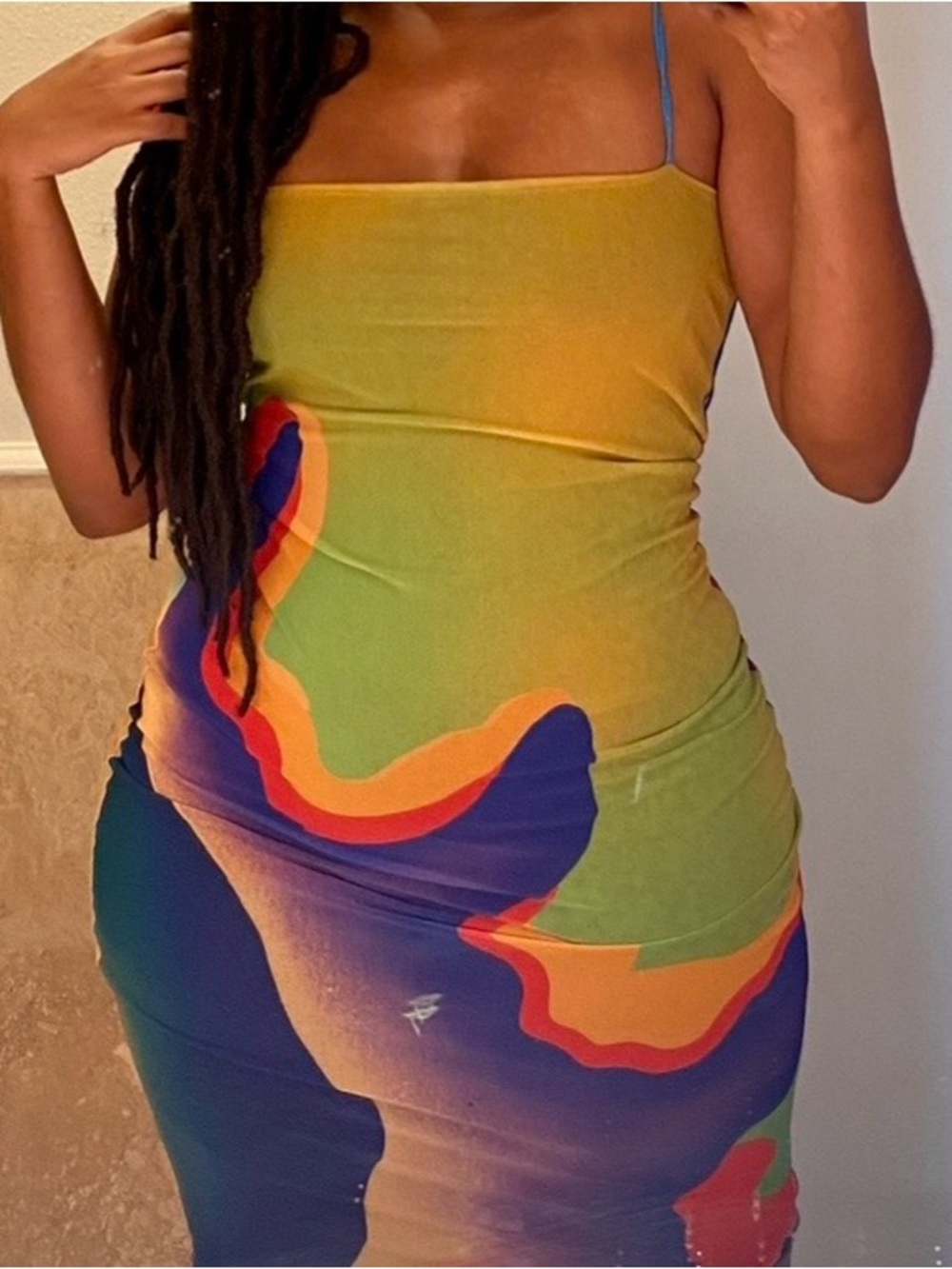 Desigual Yellow Green Multicolor Bodycon Slip Dress
